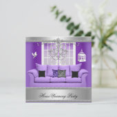 Invitation Chandelier de fête de charme Canapé violet Argent (Debout devant)