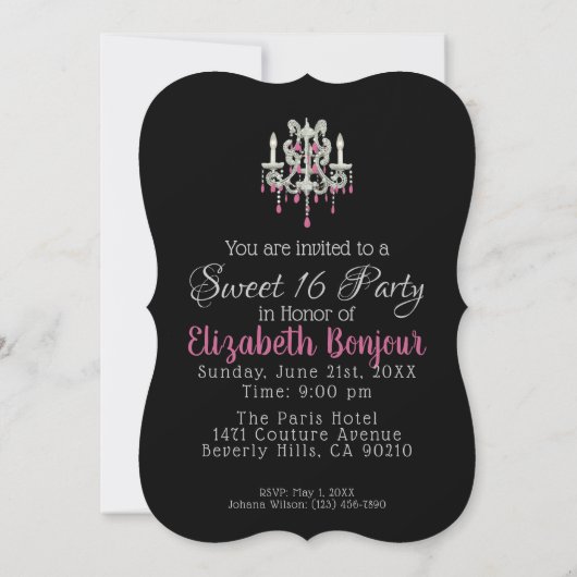 Invitation Chandelier de Nuit OPTIONS DE PAPIER/TAILLE/FORME (Dos)