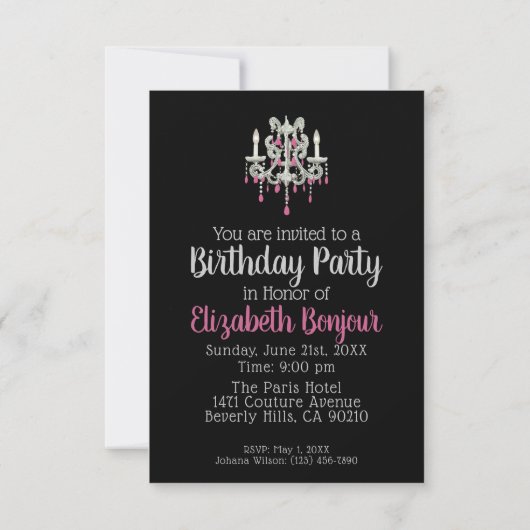 Invitation Chandelier de Nuit OPTIONS DE PAPIER/TAILLE/FORME (Dos)