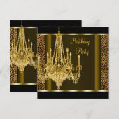 Invitation Chandelier d'or noir Leopard fête d'anniversaire (Devant / Derrière)