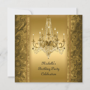 Invitation Chandelier élégant doré pour fête d'anniversaire