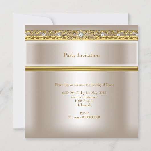 Invitation Chandelier en crème blanche dorée pour la fête d'a (Dos)