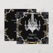 Invitation Chandelier en cristal d'argent noir de la fête (Devant / Derrière)