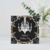 Invitation Chandelier en cristal d'argent noir de la fête (Debout devant)