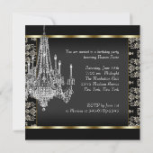 Invitation Chandelier en cristal Noir Damas fête d'anniversai (Dos)
