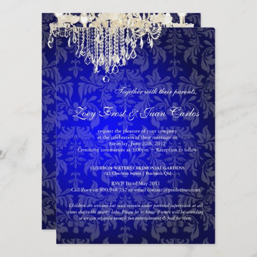 Invitation Chandelier en cristal PixDezines/damas baroque (Devant / Derrière)