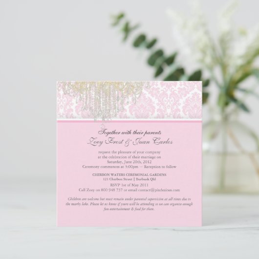 Invitation Chandelier en cristal PixDezines + Damask Moiré (Debout devant)