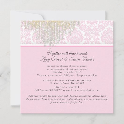 Invitation Chandelier en cristal PixDezines + Damask Moiré (Devant)