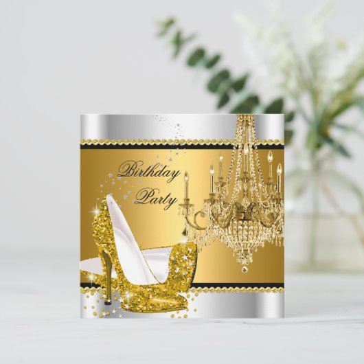 Invitation Chandelier en or argenté Parties scintillant éléga (Debout devant)