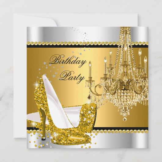 Invitation Chandelier en or argenté Parties scintillant éléga (Devant)