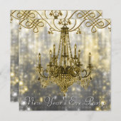 Invitation Chandelier en or noir Confetti Nouvel An (Devant / Derrière)