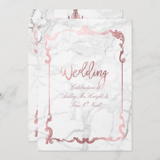 Invitation Chandelier en or Rose PixDezines/Coeur/Marbre (Devant / Derrière)