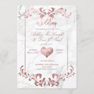 Invitation Chandelier en or Rose PixDezines Faux/Coeur/Marbre