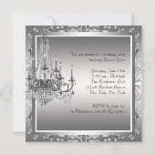 Invitation Chandelier en soie noir Damas fête d'anniversaire (Dos)