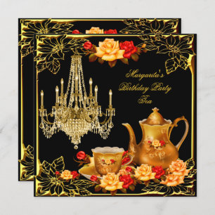 Invitation Chandelier fête d'anniversaire Vintage Red Gold Ro