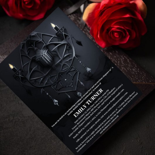 Invitation Chandelier gothique & Damask Pattern Fête des mari