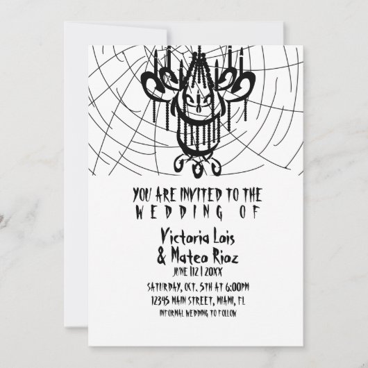 Invitation Chandelier gothique Mariage araignée Web noir (Devant)