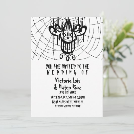 Invitation Chandelier gothique Mariage araignée Web noir (Debout devant)