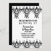 Invitation Chandelier gothique Mariage noir blanc (Devant / Derrière)