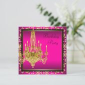 Invitation Chandelier Hot Rose Gold Damask Anniversaire (Debout devant)