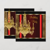 Invitation Chandelier Léopard Or Rouge Anniversaire (Devant / Derrière)
