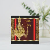 Invitation Chandelier Léopard Or Rouge Anniversaire (Debout devant)