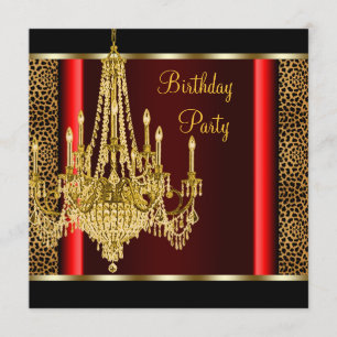 Invitation Chandelier Léopard Or Rouge Anniversaire