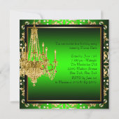Invitation Chandelier Lime Green Gold Damask Anniversaire (Dos)