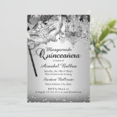 Invitation Chandelier Masquerade argent Quinceanera Invitatio (Debout devant)