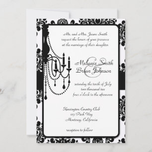Invitation Chandelier noir blanc Damas