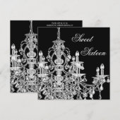 Invitation Chandelier Noir Blanc Fête Douce 16 (Devant / Derrière)