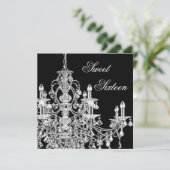 Invitation Chandelier Noir Blanc Fête Douce 16 (Debout devant)