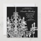 Invitation Chandelier Noir Blanc Fête Douce 16 (Dos)