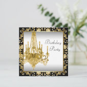 Invitation Chandelier noir blanc or fête d'anniversaire (Debout devant)
