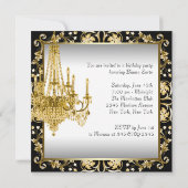 Invitation Chandelier noir blanc or fête d'anniversaire (Dos)