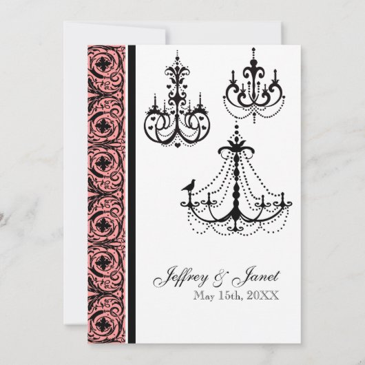 Invitation Chandelier noir et blanc Mariage damassé Invitatio (Dos)