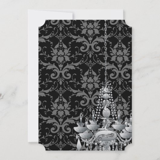 Invitation Chandelier noir rose gris Mariage damassé (Dos)