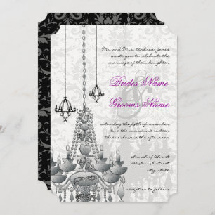 Invitation Chandelier noir rose gris Mariage damassé