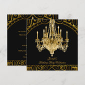 Invitation Chandelier Or Noir Anniversaire (Devant / Derrière)