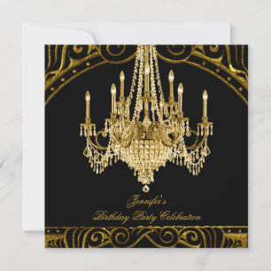 Invitation Chandelier Or Noir Anniversaire