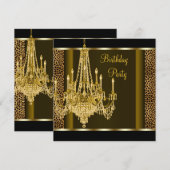 Invitation Chandelier Or Noir Anniversaire Thème Léopard (Devant / Derrière)