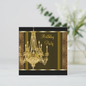 Invitation Chandelier Or Noir Anniversaire Thème Léopard (Debout devant)