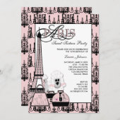 Invitation Chandelier Paris rose Noir Doux 16 Parties (Devant / Derrière)