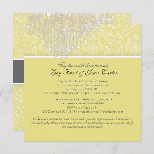 Invitation Chandelier Pix Dezines/Moiré Damask/do-it-yourself (Devant / Derrière)