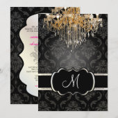 Invitation Chandelier PixDezines Gold+Damask Vendome/ 5x7 (Devant / Derrière)