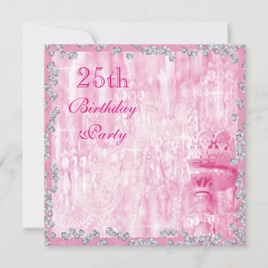 Invitation Chandelier Rose & Diamants 25e Anniversaire (Devant)