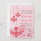 Invitation Chandelier rose glace fraise Mariage damassé (Devant)