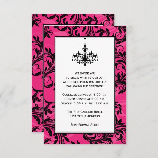 Invitation Chandelier rose noir blanc Mariages Insertion (Devant / Derrière)