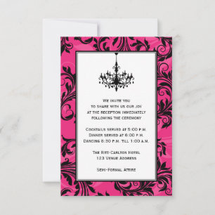 Invitation Chandelier Rose Noir Blanc Rouleaux Carton d'Invit