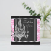 Invitation Chandelier rose noir Damas fête d'anniversaire (Debout devant)